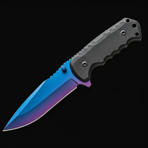 Een slank tactisch mes met een blauw-naar-paars verloop lemmetafwerking en gestructureerd handvat, ontworpen in de stijl van premium CS2 verzamelhuiden.